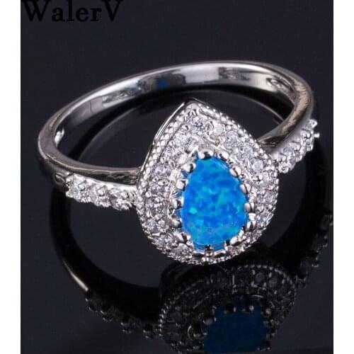 WalerV for Womens Rings Ring Retro fashion charm Water drop green blue Fire Opal Shape Ring Wedding Jewelry Finger