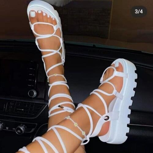 Womens Gladiator Sandal Woman Platform Wedge Cross Tied Casual Shoe Summer Sexy Lady Ankle Wrap Lace Up Footwear Plus Size