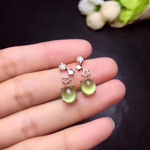 Natural yellow prehnite drop earrings S925 silver natural Gemstone earrings fashion Lovely Stars round Women gifts jewelry