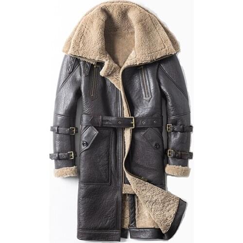 2020 winter mens fashion lamb sheep fur sheepskin leather surface shearling wool lining middle long biker jacket coat