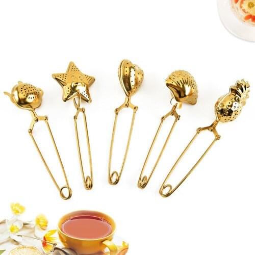 Gold Color Tea Infuser 5 Styles 304 Stainless Steel Tea Strainer Creative Tea Filter Kitchen Tool WB2970