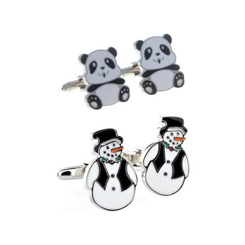 10pairs/lot Lovely Panda Cufflinks Cartoon Snowman Cuff Links Plating Cufflinks Mens Jewelry Wholesale