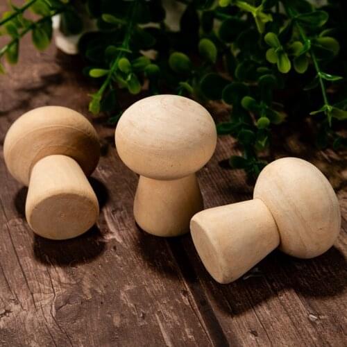 10PCS Wooden Mushroom Set Natural Unfinished Mushrooms Plain Unpainted Wood Mushroom for Childrens Arts and DIY Crafts