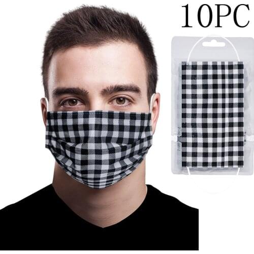 10pc Adults Plaid Designer Mask Mascarrillas Desechables Adultos 3ply Ear Loop Non-woven Meltblown Mascherine Halloween Cosplay