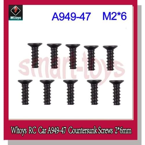 10Pcs A949 Screws A949-47 Countersunk Head Tapping Screw 2*6mm for Wltoys A949 A959 A969 A979 RC Car Parts