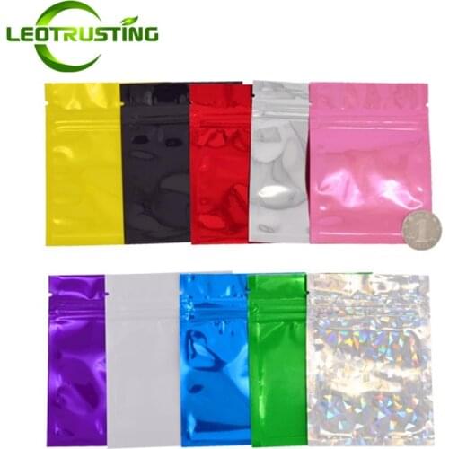 100pcs Flat Aluminum Foil Zipper Resealable Bags Jewelry Powder Trail Cereals Herbal Spice Fish Feed Heat Sealing Pouches