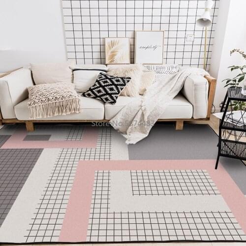 200*300cm Modern Dark Pink Gray Geometric Lattice Bedroom Living Room Short Crystal Velvet Hallway Floor Mat Customization