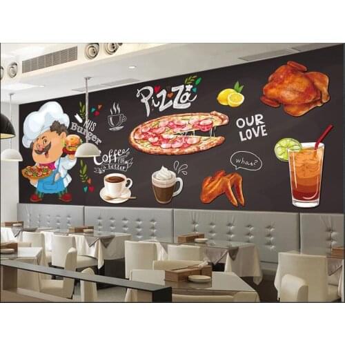 3d wallpaper custom photo Hand drawn high definition pizzeria burger shop living room 3d wall murals wallpaper for walls 3 d