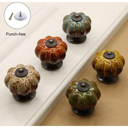 5 Colors Pumpkin Ceramic Handles 40mm Drawer Knobs Single Hole Closet Door Handles Cabinet Handles with Screws Furniture Handles