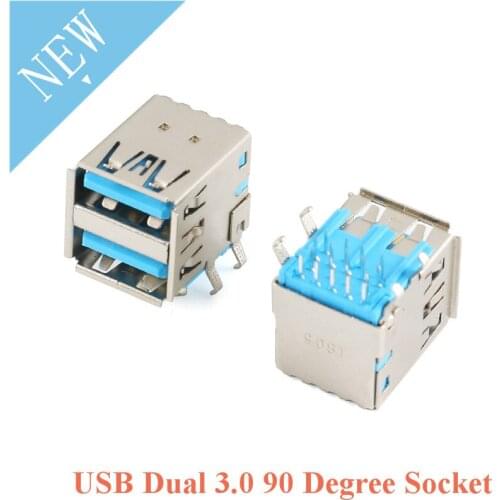 5pcs USB Dual 3.0 Socket 90 Degree USB 3.0 Jack Plug Female Charging Connector Female AF type For Laptop Notebook Computer