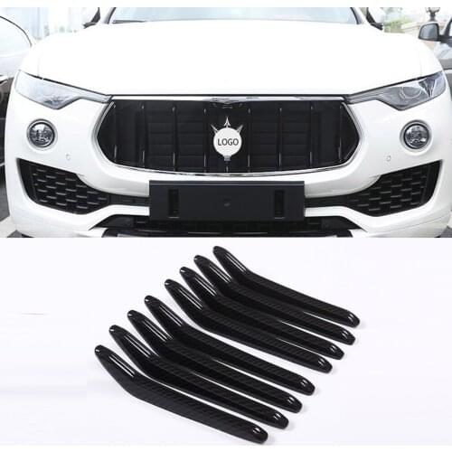 8pcs for Maserati Levante 2016-20 ABS Gloss Black and Carbon fiber Front Grill Trim Car Styling Car Exterior Accessories 2 Style