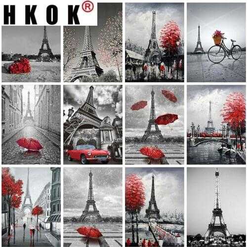 HKOK Diamond Painting Landscape 5D DIY Cross Stitch Eiffel Tower Full Square Drill Embroidery Sale Home Decoration