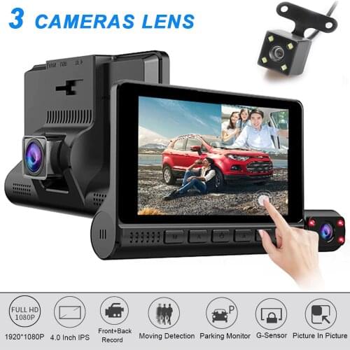 4'' Touch Screen Dash Cam 3 Camera Lens Car DVR HD 1080P Auto Digital Video Recorder Dashcam Front Rear View G-Sensor Car DVRs