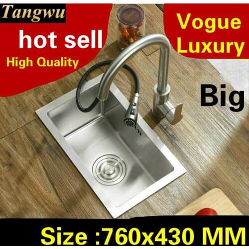 Free shipping Home luxury kitchen manual sink single trough wash vegetables durable 304 stainless steel large hot sell 76x43 CM