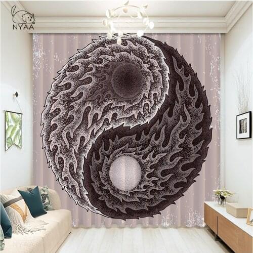 Black And White Yin And Yang Tattoo Art Curtain Cartoon Printed Curtain For Children Room Bedroom Curtaints Micro Shading