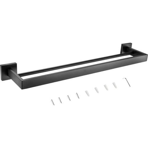 24SUS 304 Stainless Steel Double Pole Towel Bar Rack Rail Bathroom Towel Holder Wall Mounted Matte Black Bathroom proficient
