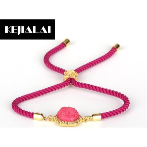 KEJIALAI Pentagan Shape Nature Stone Charm Bracelet Adjustable Macrame Rope Chain Link Bracelet Bangle Colorful Stone Rope