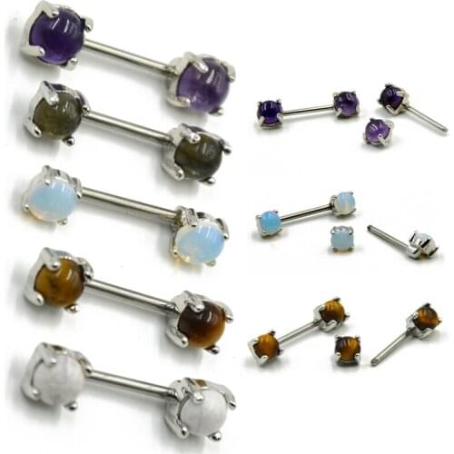Wholesale 1 Pcs Labradorite Opal Stone Barbell Ring Nipple Shield Body piercing Jewelry