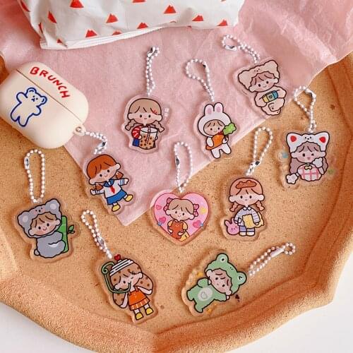 Kawaii Mini Little Girl Keychain Earphone Protective Cover Pendant Key Management Decoration Supplies Cartoon Key Chain Trinkets