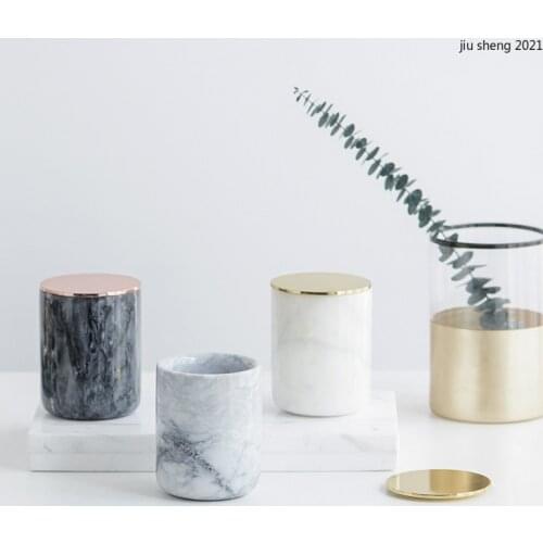 European Style Marbled Storage Jar Luxury Ceramic Jewelry Cotton Swab Box with Lid Household Aromatherapy Candle Cup Home Decor