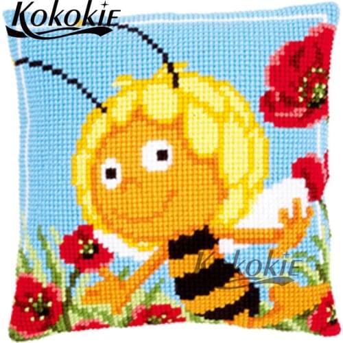 Cross stitch set sales embroider needlework kits cartoon printing pillowcase material for handicraft cushion mat throw pillow
