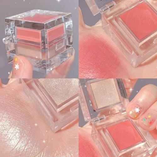 New Two-color High Gloss Blush All-in-one Makeup Palette Natural Lasting Delicate Three-dimensional Facial Makeup TSLM1