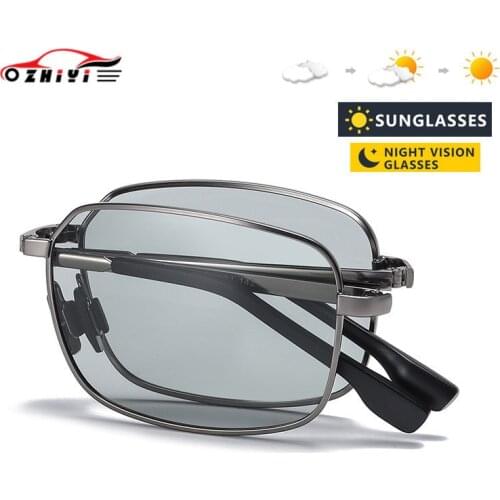 ZHIYI Brand Polarized Photochromic Sunglasses Foldable Sun glasses Classic Anti-glare Day&Night Vision Driving Glasses for Men