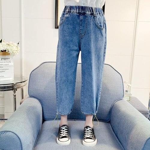 Solid Wide Leg Pant Girls Denim Pants Elastic Waist LOOSE Spring and Autumn Kids Casual Jeans 3-15 Years Old Childrens Trousers