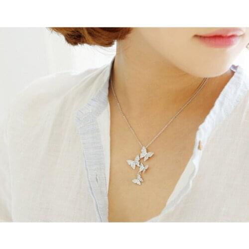 925 Sterling Silver Necklace Short Korean Fashion Butterfly Inlaid Zircon Clavicle Chain Sterling Silver Ornament for Female