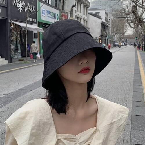 Spring Fashion Bucket Hats For Women Hip Hop Streetwear Panama Foldable Summer Outdoor Fisherman Black Caps PJ116