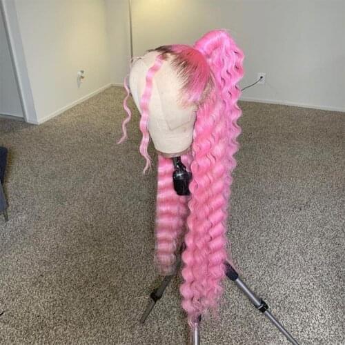 Remy Pink Colored Brazilian Deep Wave Lace Front Human Hair Wig Adjustable Strap Natural Hairline For Women With Baby Hair