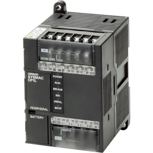 CP1L-L10DT1-D PLC, 24 VDC supply, 6 x 24 VDC inputs, 4 x PNP outputs 0.3 A, 5K steps program + 10K words data memory