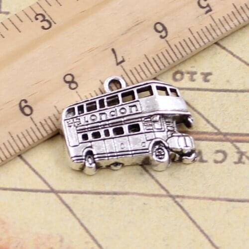 12pcs Charms London Bus Car 20x25mm Antique Silver Pendants Making DIY Handmade Tibetan Silver Finding Jewelry For Bracelet