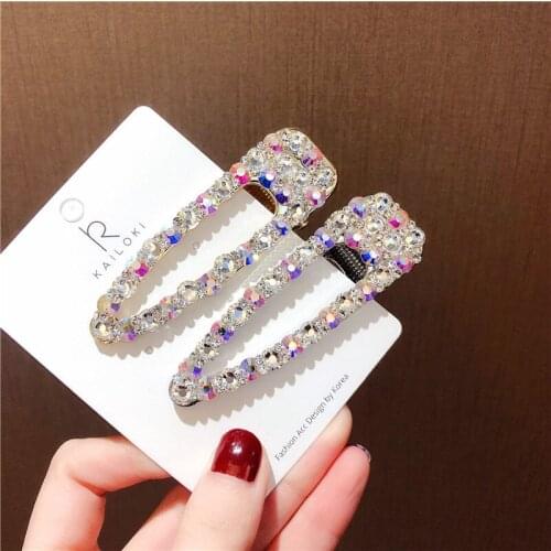 Luxury Shiny AB Crystal Full Rhinestone Geometric Hollow Triangle Hairpins Women Party Hair Jewelry Imitation Pearl Barrettes