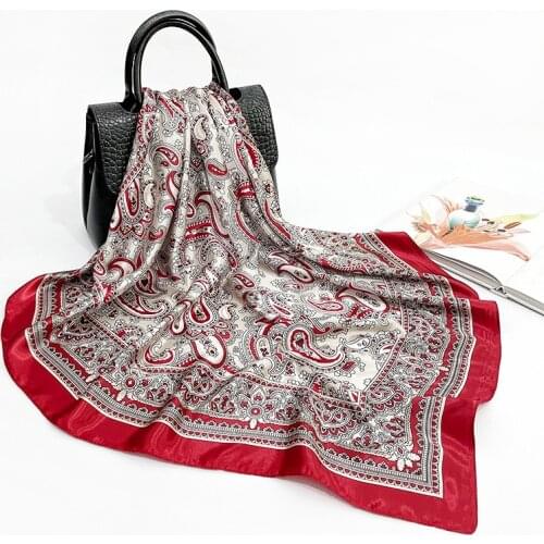 2021 New Imitation Silk Scarves In Stock Wholesale Cashew Print Turban Shawl 90*90CM with Gift Scarf Shawl