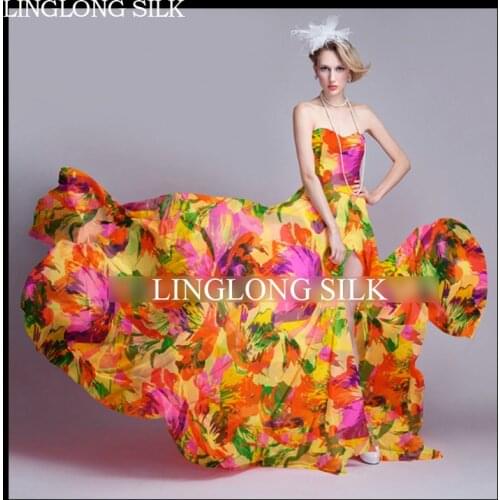 PRINT SILK CHIFFON FABRIC 6mm Width 53"-135cm100% Silk Chiffon Fabric Dress Silk Fashion Fabric Printed Patchwork Fabric
