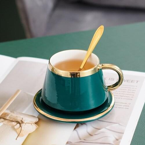 Nordic small luxury coffee cup dish set ceramic small fine afternoon tea set cup green small teacup hotel