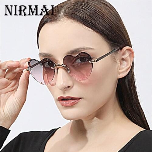2021 Fashion Heart Shape Women Sunglasses Brand Designer Lovely Rimless Sun Glasses For Female Vintage Pink Ladies Shades NIRMAI