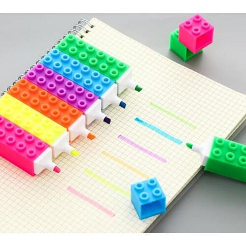 Creative Cute Building Blocks Design 6 Color Marking Highlighter Art Book Scrapbooking Making Paper Office And School Products