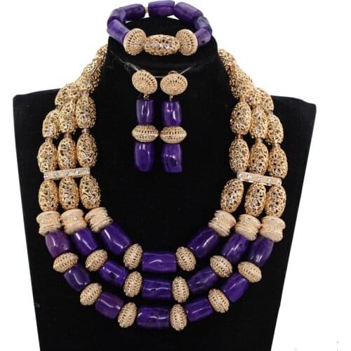 Gorgeous Original Purple Coral African Beads Jewelry Set Nigerian Brides Purple Wedding Jewelry Neckpiece Set CNR041