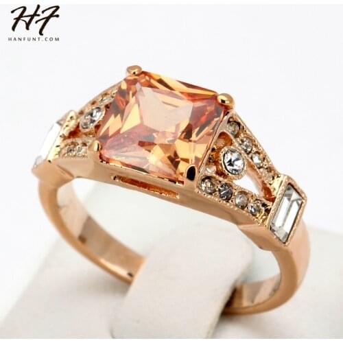 Top Quality Square Rose Gold Color Fashion Ring Austrian Crystals Full Sizes HotSale R460 R356