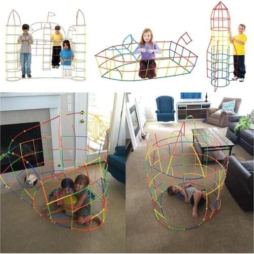 Castles Tunnels Play Tent Building Block Kids Construction Fort Building DIY Fortress Outdoor Sports Games Toys For Children Gif