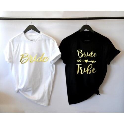 Funny Gold Letter Women Short Sleeve Shirt Bride Tribe Feamale Shirts Fashion Bachelorette Party Tshirt O Neck Tee Clothing