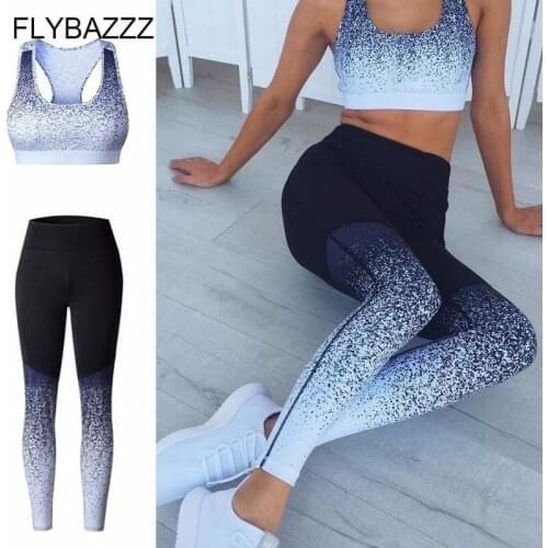 Women Gradient Fitness Sports Bra+Pant 2 Pcs Set High Elastic Sport Leggings Yoga Set Womens Tracksuits Gym Clothing Sportswear