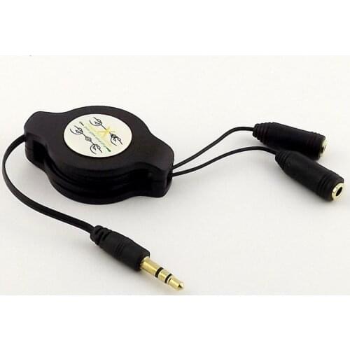 1pc 3.5mm Male Plug to Dual Female Stereo Jack Retractable Headphone Y Splitter Audio AUX Extension Cable 1m/3ft
