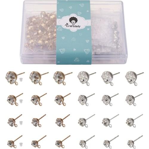 160pcs/Box Alloy Crystal Rhinestone Stud Earring Finding with Loop Ear Nuts Half Round for DIY Earring Jewelry Making Accessorie