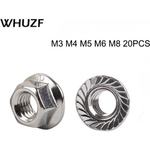 20Pcs DIN6923 M3 M4 M5 M6 M8 304 Stainless Steel Hexagon Flange Nuts Pinking Slip Locking Lock Nut HW015