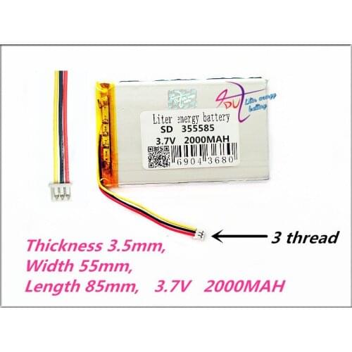3 thread 355585 3.7V 2000MAH Polymer rechargeable batteries E-book 315586 MP3 MP4 power bank DVD DVR GPS PDA 305585 Mobile phone