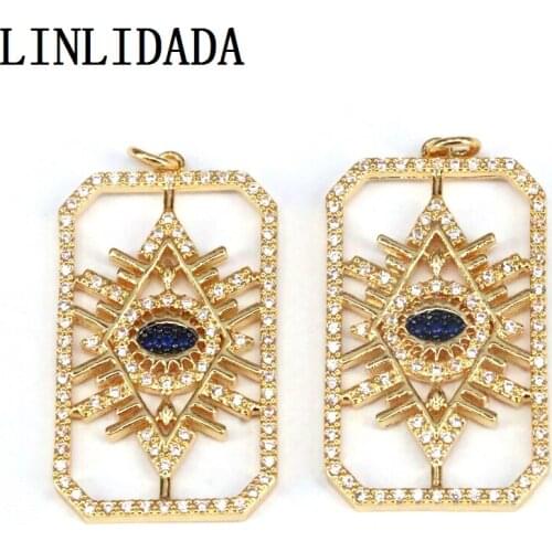 5PCS, New CZ Micro Pave Eye On Rectangle Shape Pendant/Charm, Cubic Zirconia Charm, Necklace Charm Pendant