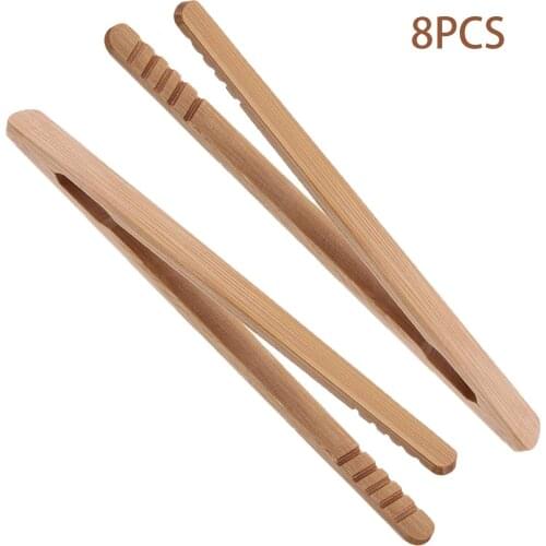 8PCS Wooden Tea Clips Bamboo Kitchen Salad Food Toast Tong Long Tweezer Bacon Sugar Ice Tea Clamp Utensil Teaware Accessories